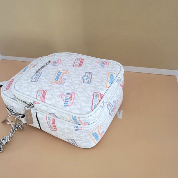 Michael Kors Jet Set Travel Medium NS Chain Crossbody Handbag Optic White Diner - Picture 6 of 7